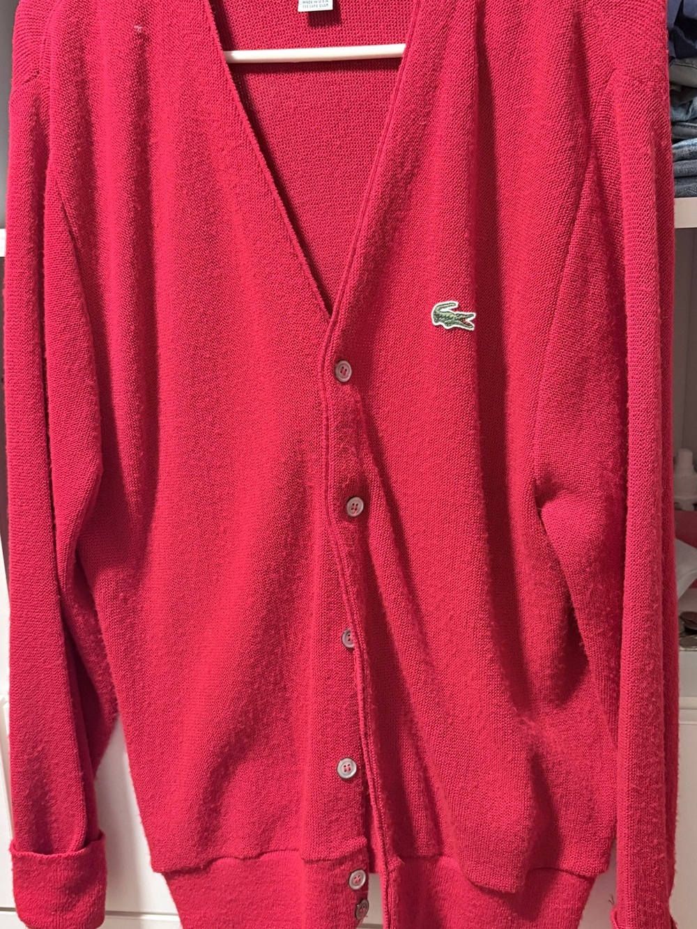 Lacoste Men’s Bright Red V-Neck Button Cardigan with Crocodile Logo
